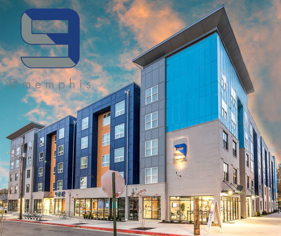 The Nine at Memphis student housing exterior featuring modern architecture near the University of Memphis.