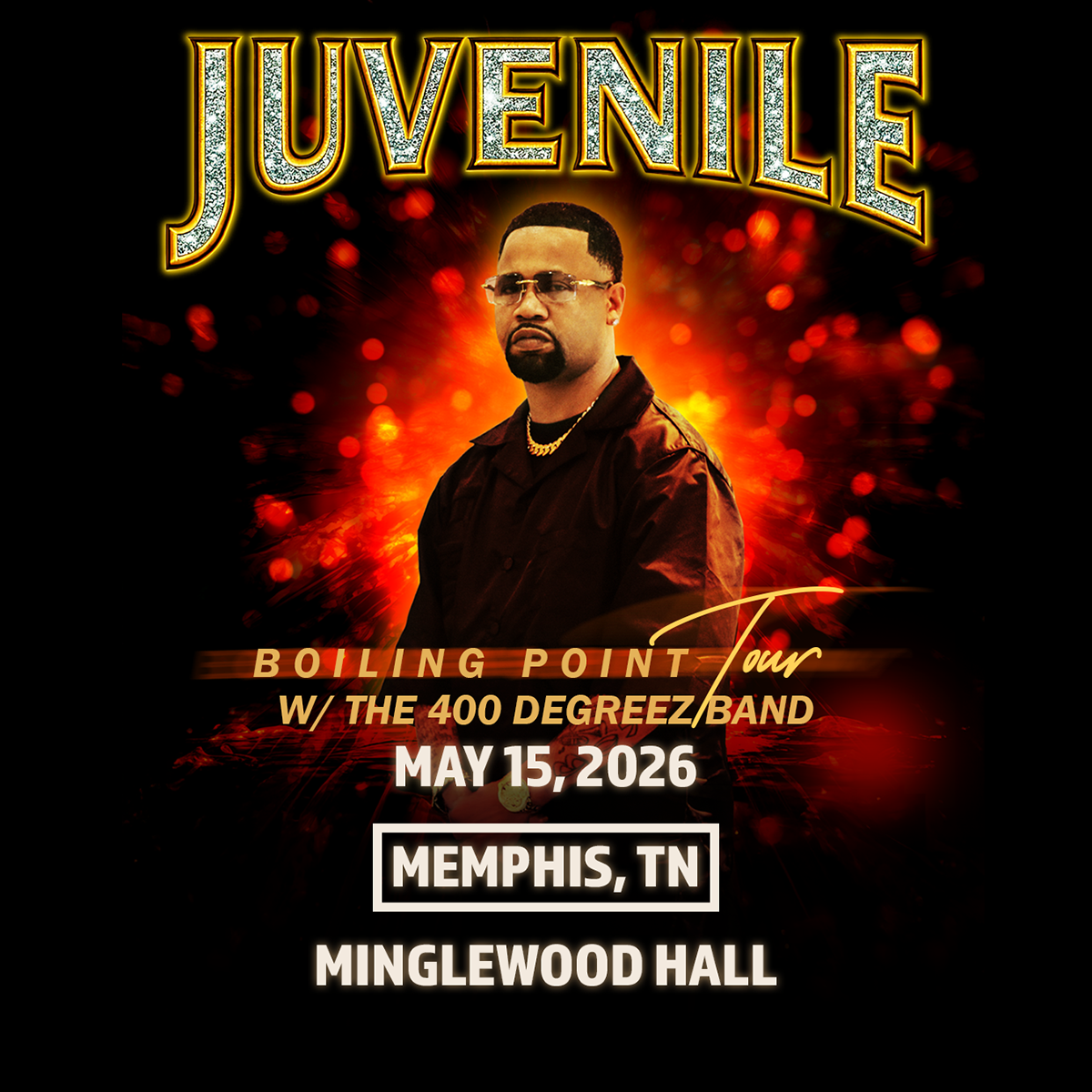 Juvenile performing live on Friday May 15th at Minglewood Hall in Midtown Memphis