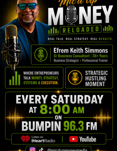 Efrem Keith Simmons Mic'd Money Reloaded Saturdays at 8AM Bumpin' 96.3 FM